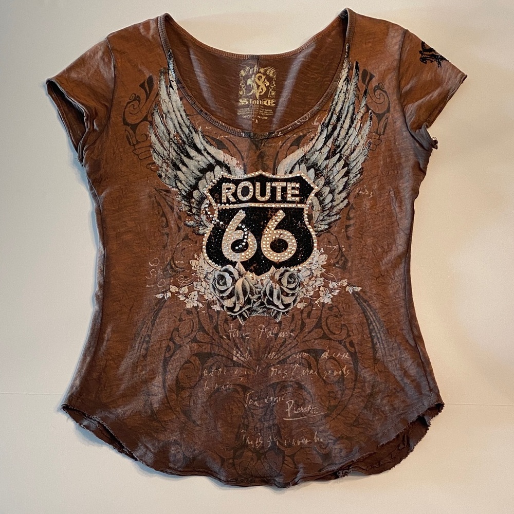 Route 66 Winged Graphic Brown Tee Size M